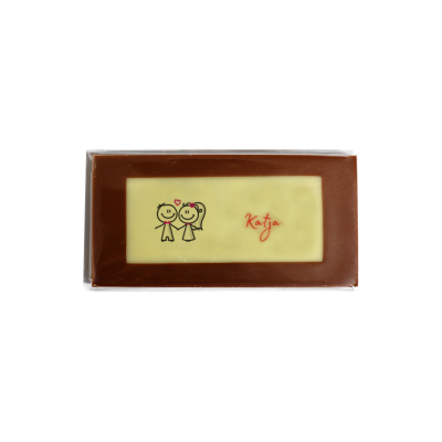 Minitafel 8x4cm Tischkarte aus Schokolade Motiv Liebespaar mit Gastnamen